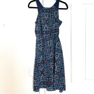 Athleta Women’s Blue Geometric Print Martinique Faux-wrap Front Dress Size XXS